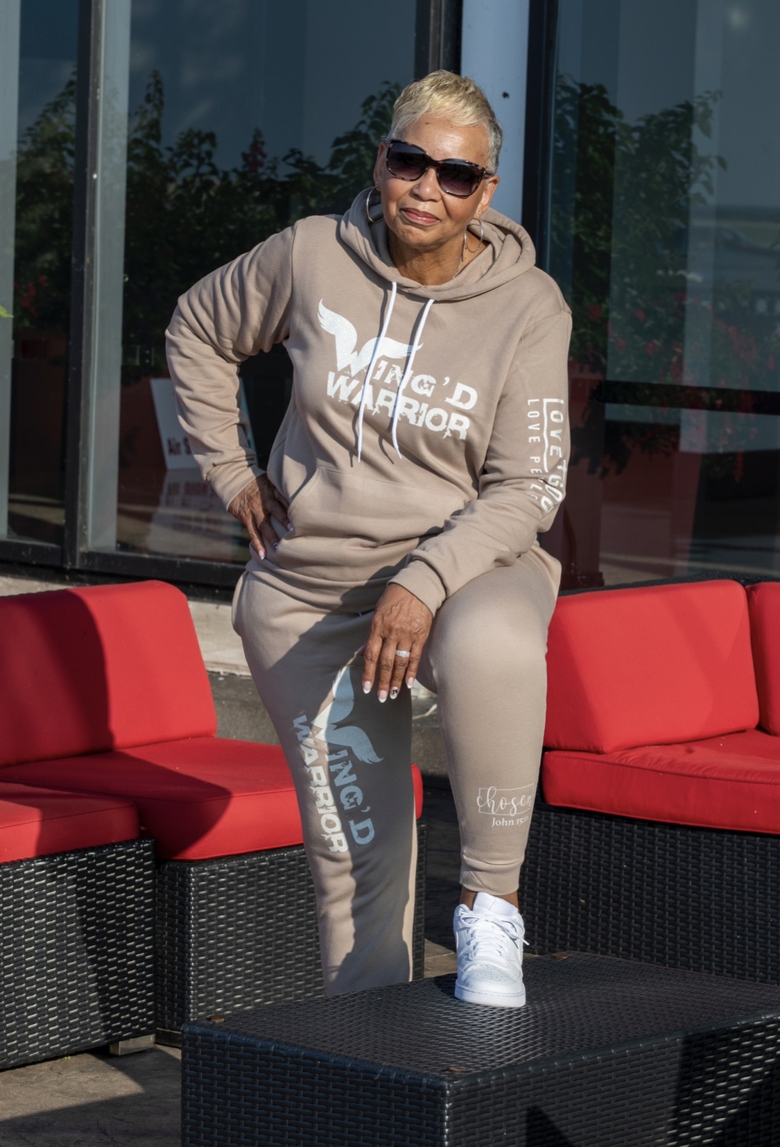 Woman wearing sweat suit