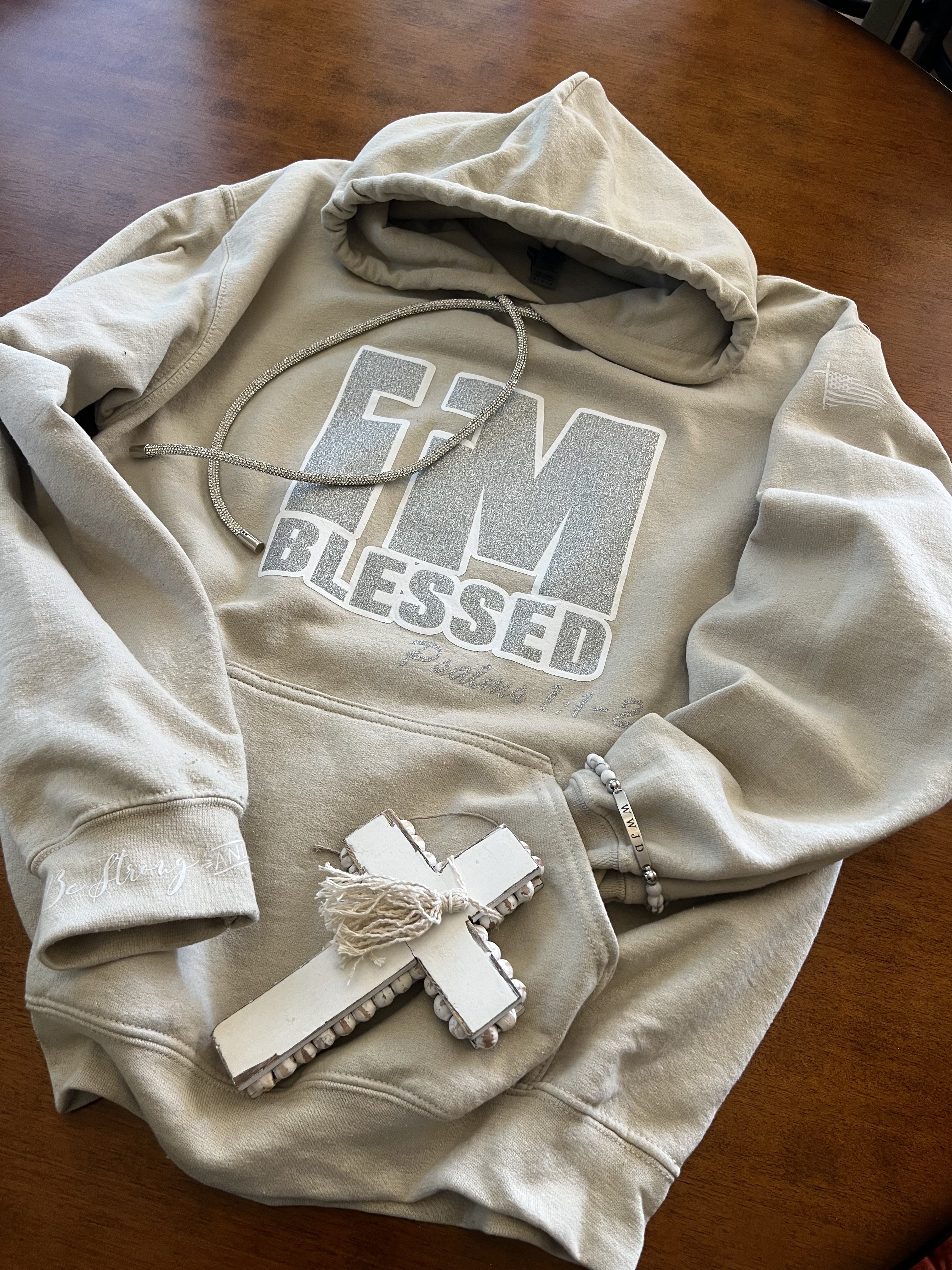 I'm Blessed White with Silver Sparkle Lettering Hoodie