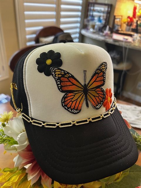 Butterfly OTTO Hat Black and White with Flower