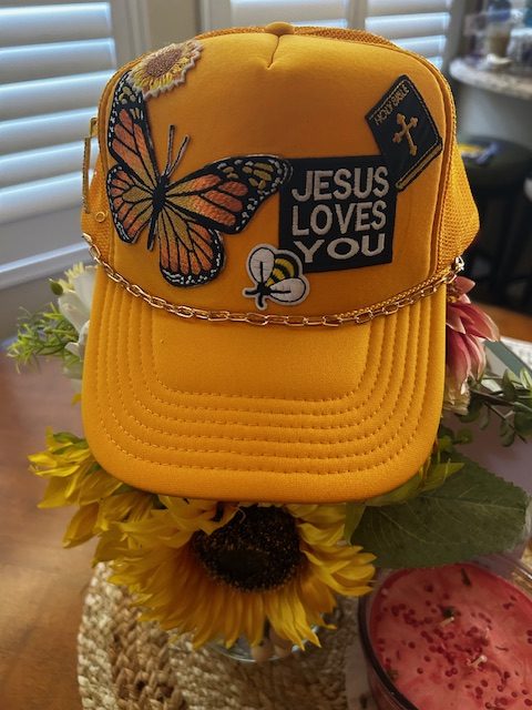 Jesus Loves You Hat Gold with Butterfly