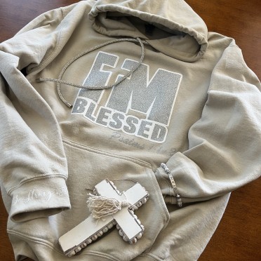 I’m Blessed White with Silver Sparkle Lettering Hoodie…Sparkle Tie