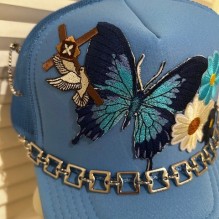 Blue OTTO Hat with Butterfly and Flowers