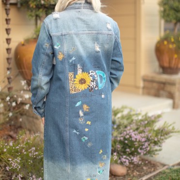 Light Blue Distressed Denim Duster